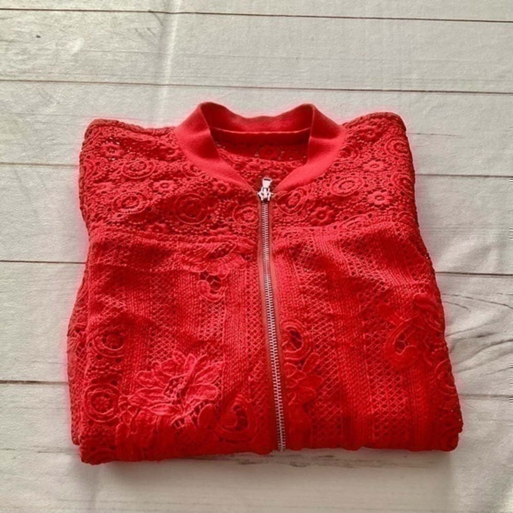 Womens M/L Red Crochet Sweater